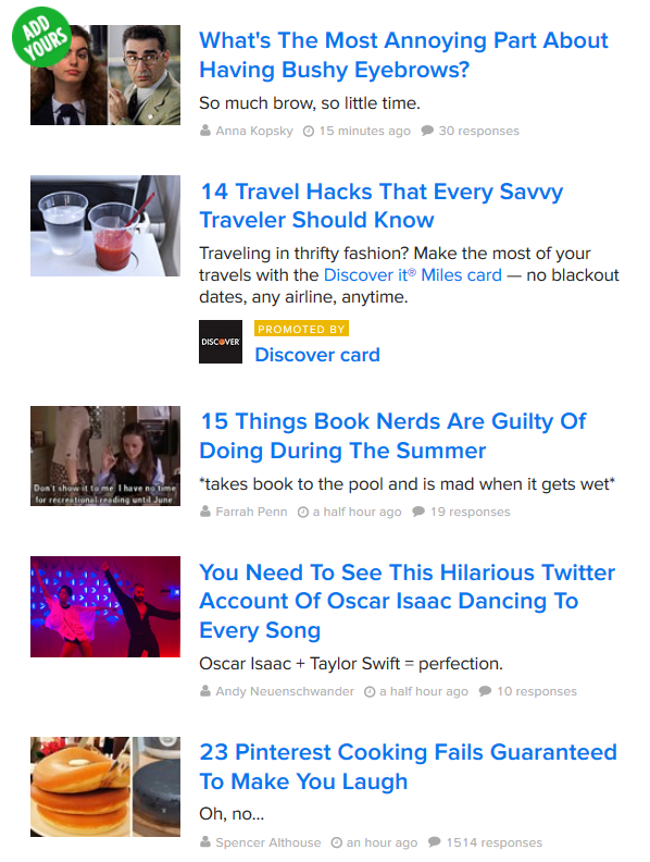 BuzzFeed Content with Popular Lists