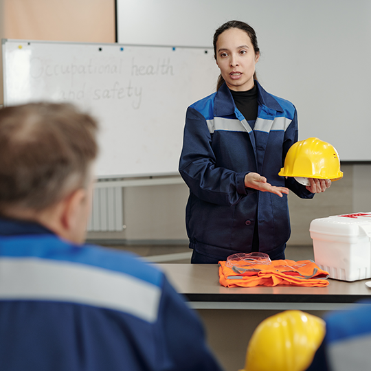 Multilingual employees participating in workplace safety training